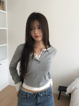 エソントトボタンレイヤードTシャツ