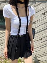 スクエアミューズ ワイドスクエアネックスリム半袖Tシャツ(3 colors)