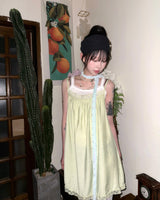 (3color) Wrinkle Lace Slip Dress