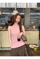 Indie pink back beads sleeveless t-shirt