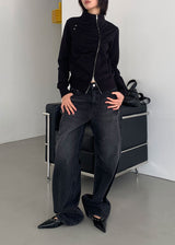 EYELET SHIRRING ZIP-UP