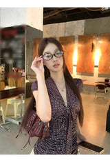 Dot Silk Shirring Strap Short-Sleeved Blouse
