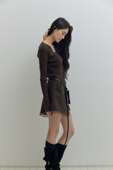 [MADE] Organza Layered Mini Skirt (dark brown)