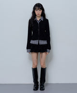 CHECK SHIRT LAYERED CARDIGAN (BLACK)_F24ZB066