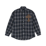Oversized Patch Check Shirt - Navy