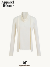 Flower brooch striped long-sleeved knit shirt