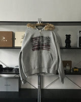 OW Raccoon Crop Hooded Zip-Up (2C)