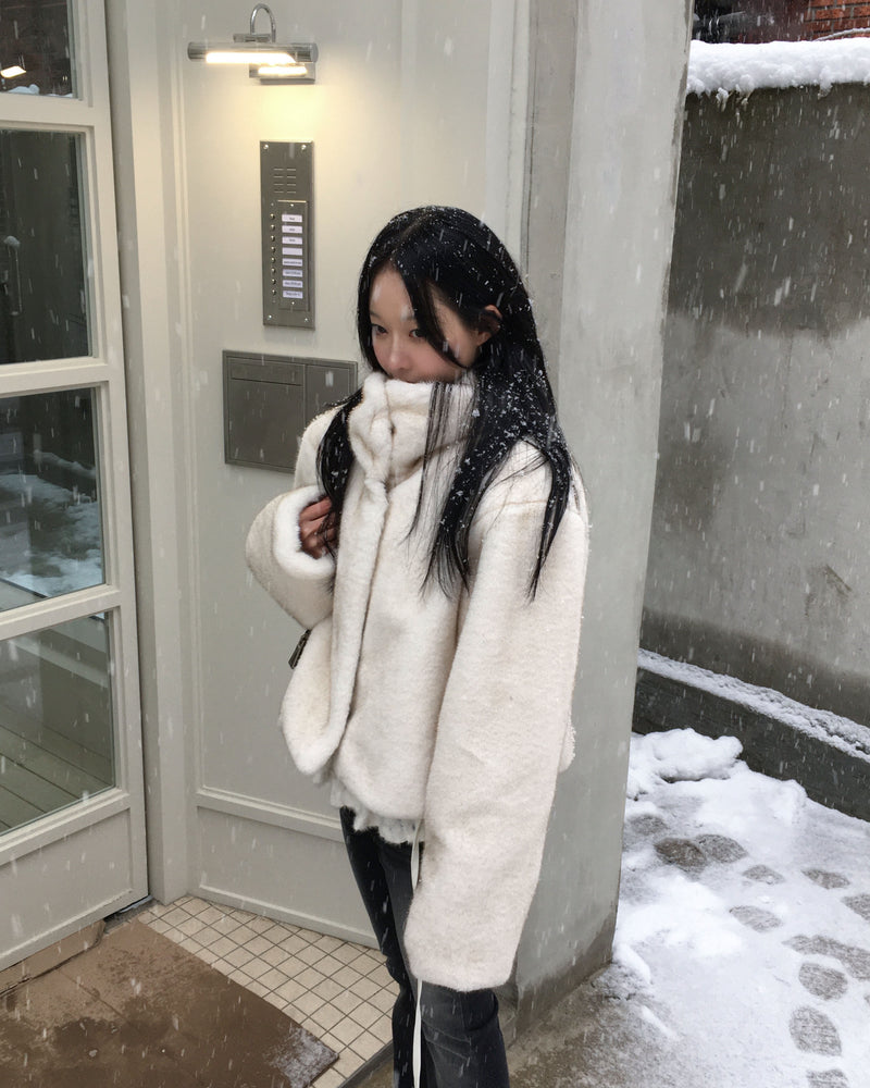High neck fur crop jacket