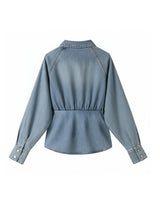 Mia Belted Gold Raglan Shirt Light Blue Denim