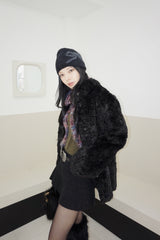 ハイネックプードルスエードハーフファーコート