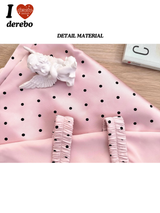 pink silk dot backless skirt two-piece
