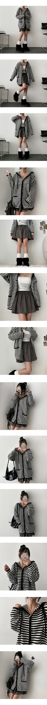 Depot Loose Stripe Hooded Knit Cardigan
