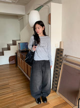 [unisex] リノンウォッシングワイドデニムパンツ