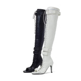 ダブルストラップレースアップオープントゥヒール(White)