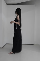 back slash denim long skirt