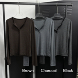 [F/W]ストライプ ヘンリー ネック スリム Tシャツ(3color)