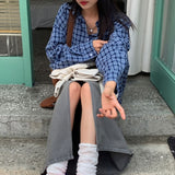[Same-day shipping🚚/Jangmaru look☔] ボウオーバーフィットボクシーロングスリーブチェッカードシャツ 2 colors