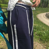 Selly Elastic Waist Lace-Trim Sweatpants Long Pants (2 Colors)