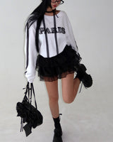 Lace Choker Muffler Set Cropped Sweatshirt