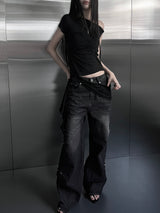 one-shoulder wrap set top (2color)