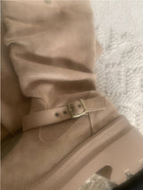 Dion Suede Buckle Long Boots (beige)