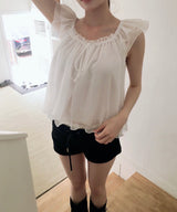 awning off-shirring chiffon flare bl
