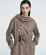 Vintage Fox Graphic Hoodie Dress _ BROWN