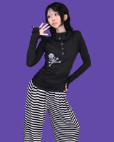 スカル ハイネック スリムTシャツ