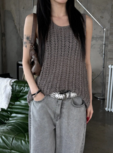 Gray washed damage wide pants