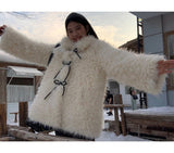 Ivory Poodle Fur Ribbon Half Coat