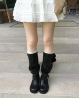 Wide buckle strap long boots