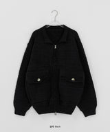 [unisex] カンバポケットカラーケーブルニットジップアップ
