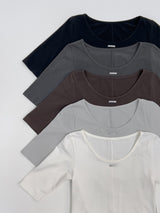 ピンタック Uネック エルボーレングス Tシャツ