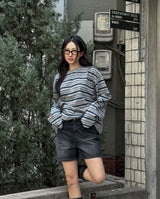 Linear washing denim short pants