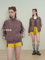 Riverstone plus Women Leopard Print Stand‑Collar Jacket, Casual 2026 Fall New Arrival Sports Striped Sleeve Outerwear