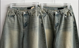 Andy Knee Damage Cutting Deep Washed Denim Wide Pants