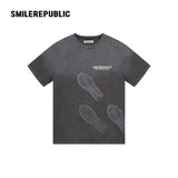 Washed Charcoal Gray 100% Cotton Shoe Sole Graphic Crew Neck Short Sleeve T Shirt