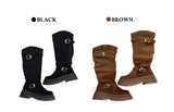 Amber Trail Buckle Belt Suede Long Boots (2 colors)
