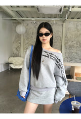 off-shoulder lettering sweater long-sleeved sweatshirt