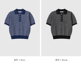 Slow Collar Striped Short Sleeve Knit / 5 Colors