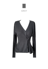 V-neck ribbed button slim fit long sleeve knit wrap cardigan (5 colors)