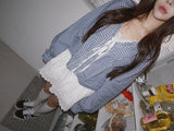 lovely blue checkered cotton blouse