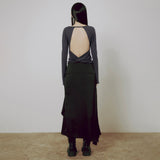 Backless Drape Long Sleeve (FL-130_Charcoal)