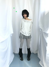 Feminine Flat Neck Long T-Shirt