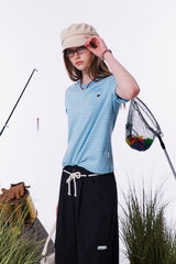 UNI MONO CHERRY STRIPE T-SHIRT [SKY]