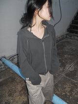 waffle hood zip-up