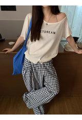 チェックポケットバンディングカジュアルパンツ