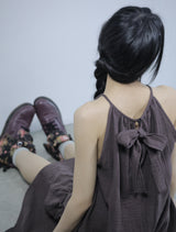 Ribbon-point sleeveless dress -Deep Brown
