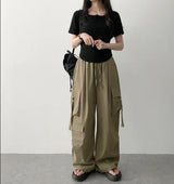 Send-banding two-pocket cargo wide pants