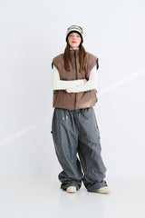 LOGO HERRINGBONE SUPER WIDE VENTILATION PANTS CHARCOAL